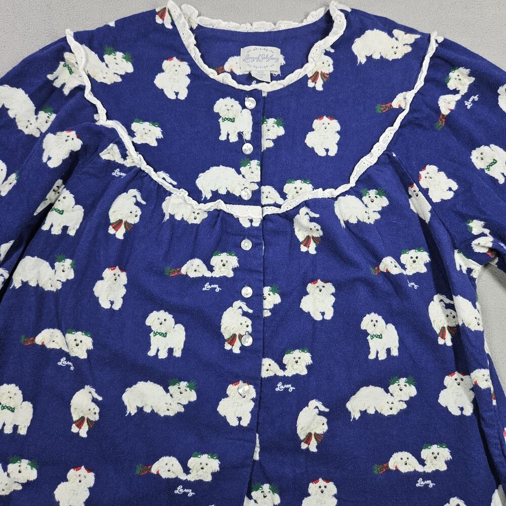 Lanz Salzburg Puppy Love Flannel Nightgown Womens M Cotton Yorkie Navy Blue - Picture 3 of 13